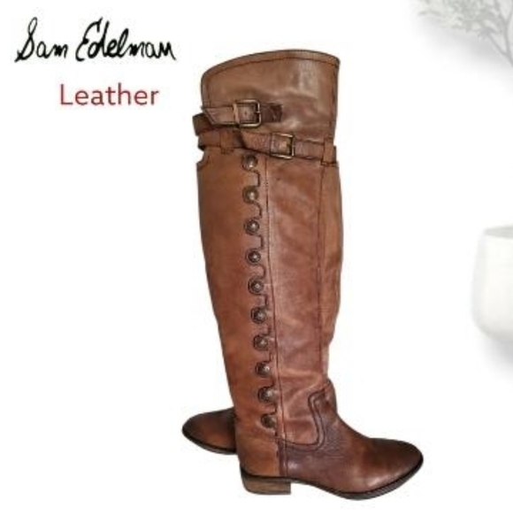 Sam Edelman S Pierce Whiskey Brown Leather Over Knee OTK Riding Boot Women 7.5 - Picture 2 of 12